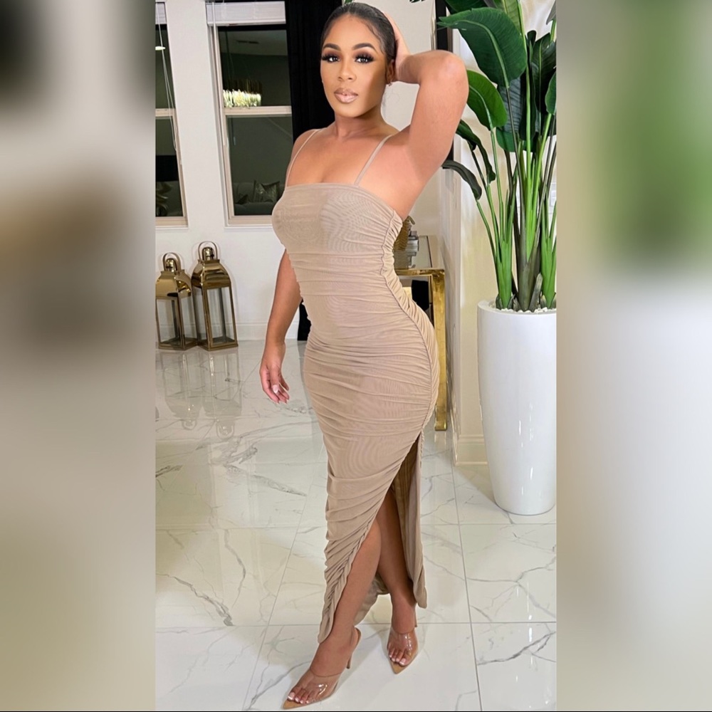 Mesh Me Yet Maxi Dress (Taupe)